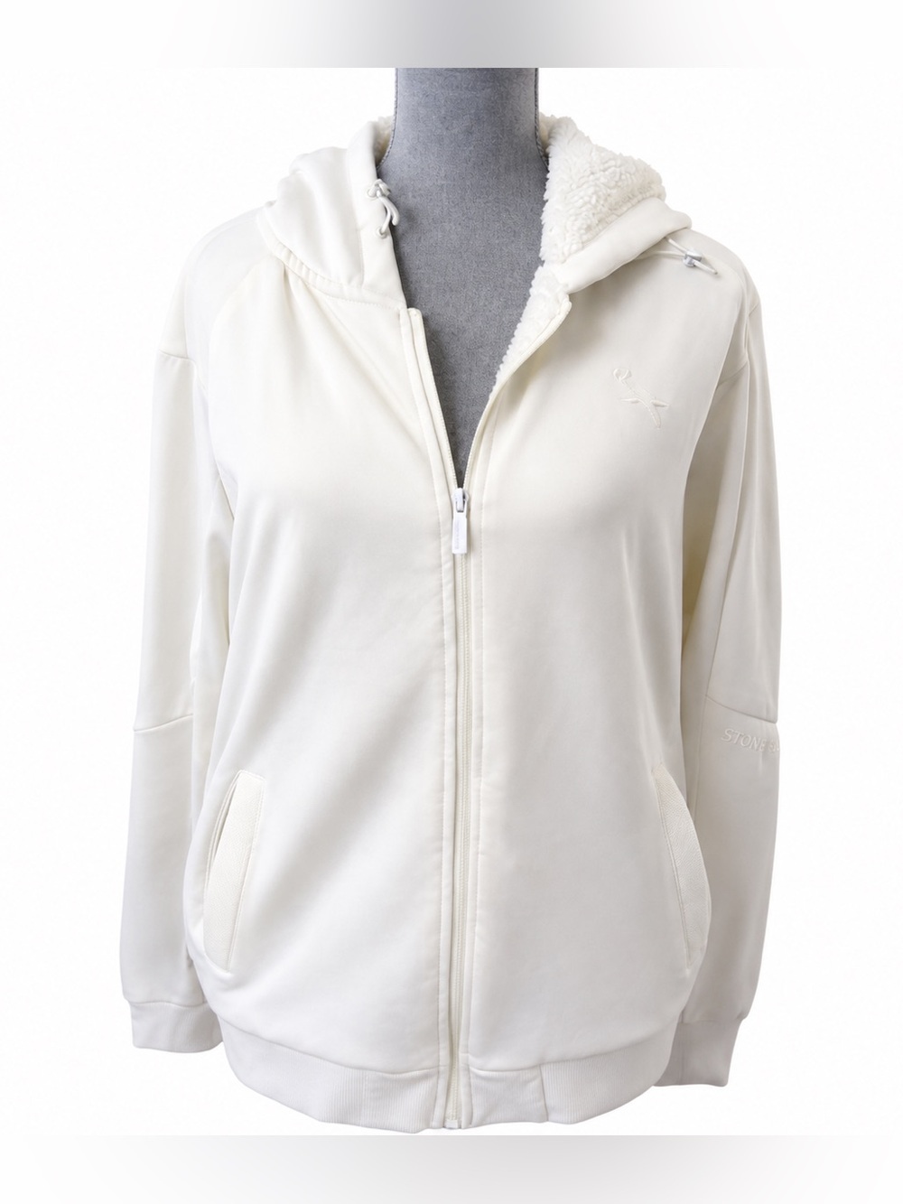 Stone Falcon Sherpa Lined Full Zip Hoodie Jacket White XL Cozy Athleisure